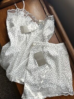 NWT AnthroFeather Bone Coastal Cotton Tank Short Sleep Set